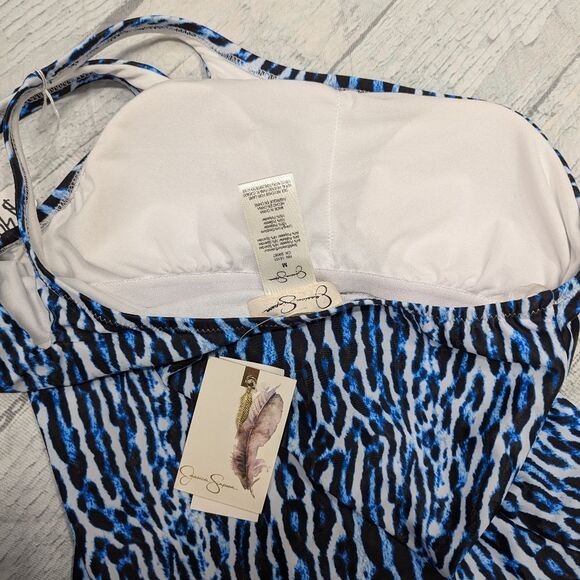 Jessica Simpson NWT Medium Blue Animal Print One Shoulder Piece Swimsuit - Picture 5 of 6